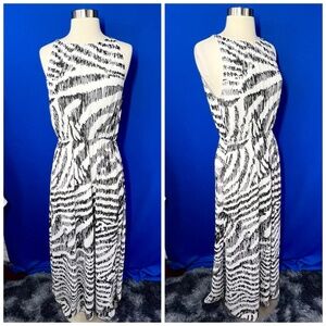 👗|•H&M•| Beautiful Black & White Scribble Striped Maxi Dress Size 4